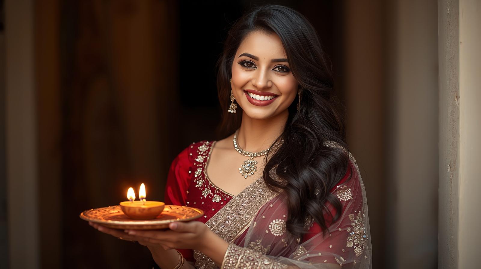 Girl With Diya on plate