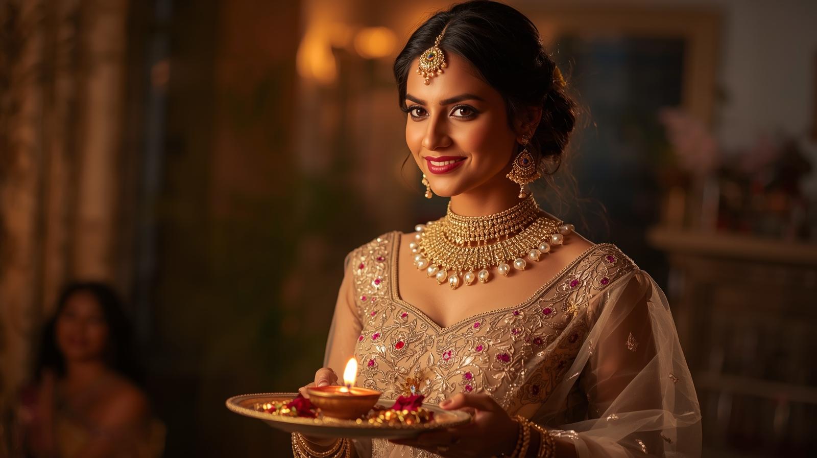 Girl With Diya on plate