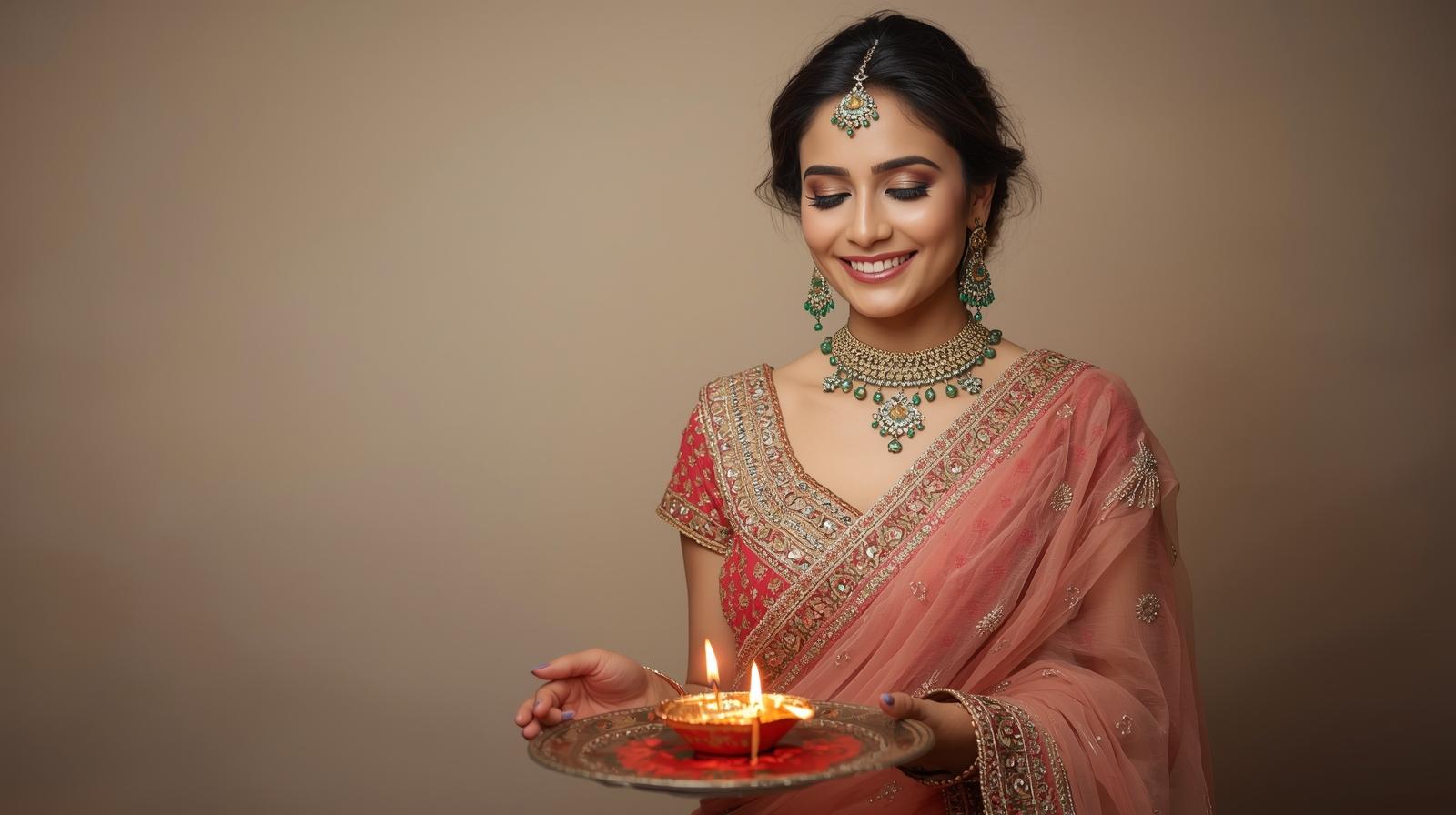 Girl With Diya on plate